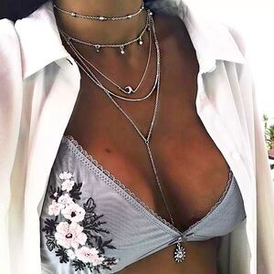 Silver Boho Sun Chain Necklace Layered Jewelry